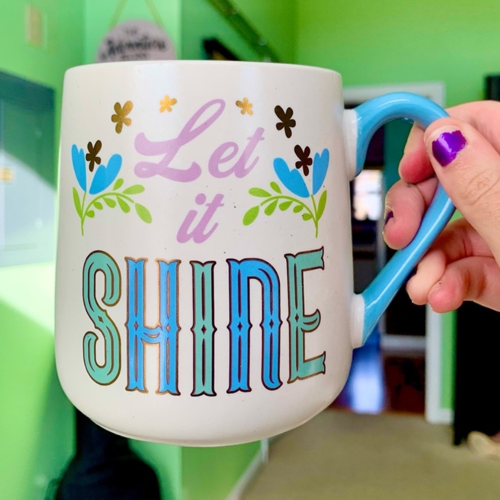 Ceramic Floral Kitchenware “Let It Shine” Positive Message Cute Mug